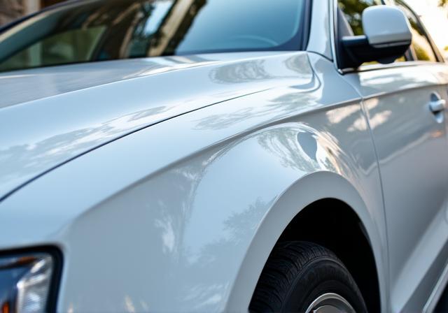 鏡のように輝く白いセダンの施工後